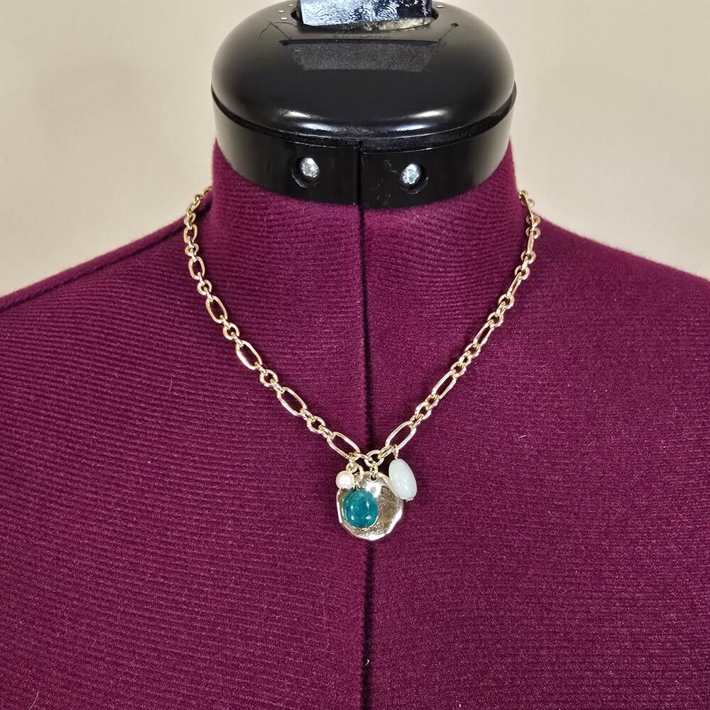 J. Crew Gold Coin & Stone Pendant Necklace